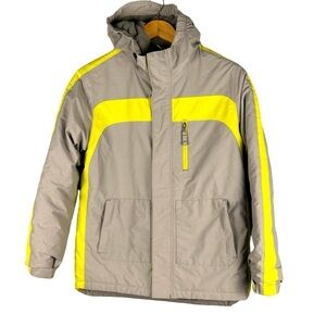 Lands End Grey and Yellow Fleece Lined Winter Ski Jacket Youth Size L (14-16)